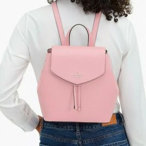 New Kate Spade Lizzie Saffiano Leather Medium Flap Backpack Bright Carnation
